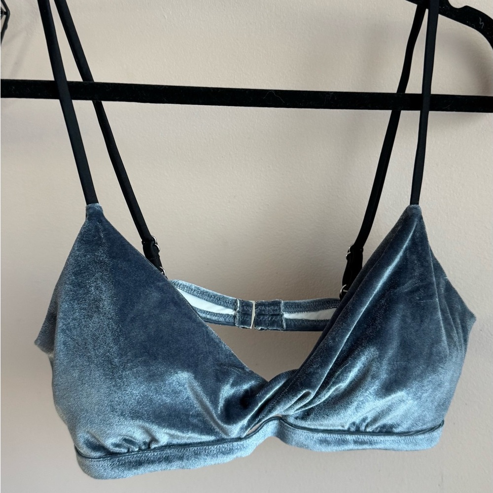 SHEIN Velvet Bikini Top in Blue and Black